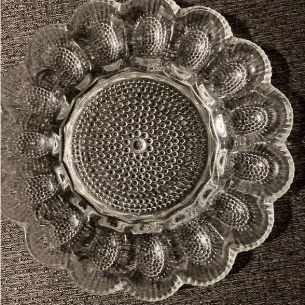 Vintage Indiana Glass Hobnail Clear Deviled Egg Plate 15 Eggs- Make 16 & Eat 1!